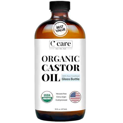 C CARE Castor Oil 100% Pure Organic Cold Pressed Unrefined Glass Bottle | USDA Certified Organic | Hexane Free Extra Virgin | For Hair Growth Eyebrows Eyelashes Skin and Castor Oil Pack Wrap | 16oz