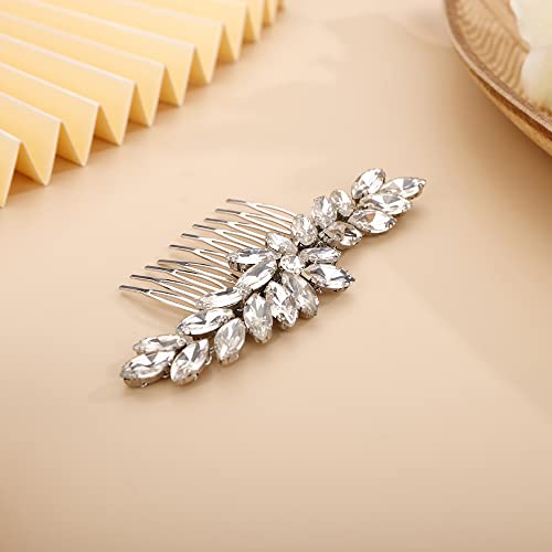 Silver Crystal Hair Comb Slide for Brides Wedding Handmade Hair Accessories for Women Girls