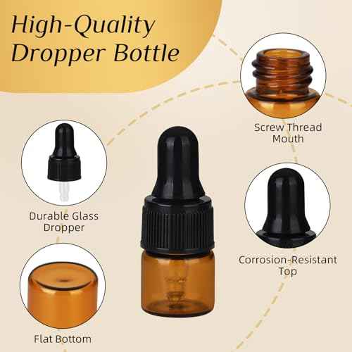 1ml Amber Glass Dropper Sample Bottles, Serum Travel Containers Cuticle Oil Dropper Bottles for Travel Essential Oils, Tinctures, Perfumes Cosmetics Liquids Aromatherapy Lab Sample Containers