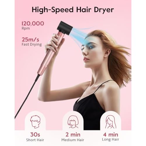 Brightup 5 in 1 High-Speed Hot Air Styler, 1400W Powerful 120000RPM Hair Dryer Brush, Negative Ions Thermal Brush, Cool Shot Button, Curler, Volumizer, Straighter, No Heat Damage, with Travel Bag