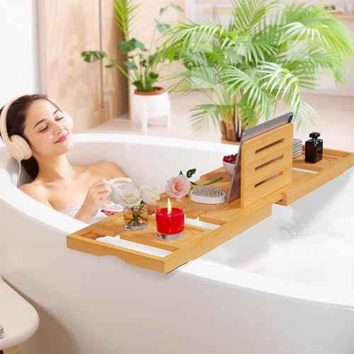 Bathtub Tray,Bath Tray for Tub,Bath Tub Tray Wood,Bath Caddy Tray for Bathtub,Bathtub Trays for Tub, As Gifts for Women Or House Warming Gifts New Home