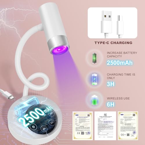 AORAEM UV LED Nail Lamp, Rechargeable Gooseneck Lamp for Gel Nails 12W Quick Dry LED Nail Light Bueaty Dryer with 4 Timers & Auto Sensor, Professional Flash Cure Light for Gel Nails Home DIY White