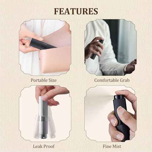 LISAPACK Perfume Travel Refillable Bottle - Atomizer Cologne Spray for Men Portable - Mini Sprayer Empty for Refill - Small Size 8ML Striped (Grey, Black, Silver)