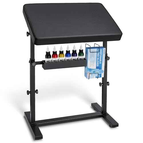 Udefineit XL Large Tattoo Arm Rest with Black PU Leather Pad, Adjustable Height & Angle Arm Rest Tattoos Supplies Storage Stand, Professional Tattoo Armrest with Four-corner Base Stability Strongly