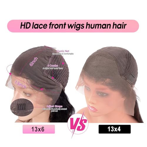 13x6 Deep Wave Lace Front Wigs Human Hair 200 Density HD Lace Front Wigs Human Hair Pre Plucked Bleached Knots Glueless Wigs Human Hair Wet and Wavy for Women (Natural Black 13X6, 20 inch, Curly)