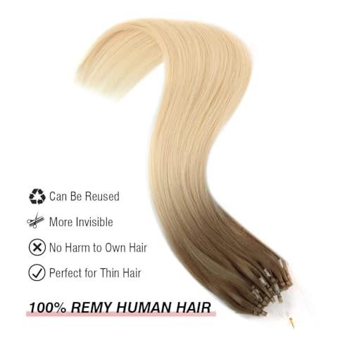 ABH AMAZINGBEAUTY HAIR Micro Ring Ombre Blonde Micro Links Hair Extensions Remy Human Hair Ash Brown Ombre Platinum Blonde Hair Extensions Micro Loop Hair Extensions Balayage Blonde 20inch 50G 50S