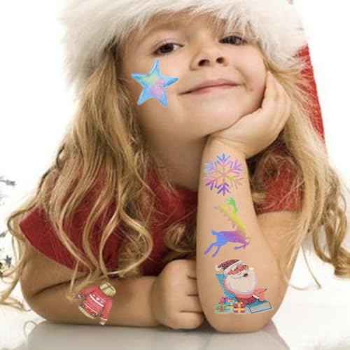 Glitter Christmas Tattoos for Kids Party Supplies - 12 Sheets Christmas Tattoos for Kids Christmas Xmas Party Favors, Stocking Stuffer, Christmas Eve Gift