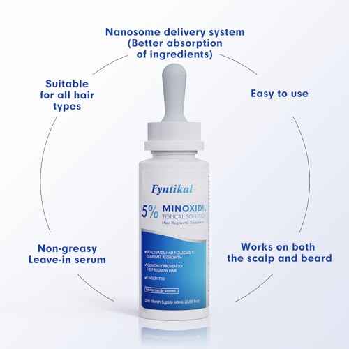 5% Minoxidil for Men, Extra Strength Hair Growth Serum, Beard Growth Oil, Fast Absorbing Dropper, Non Greasy, Low Residue Formula, 2-Pack for 2 Months, Hair Regrowth Treatment for Thinning Hair