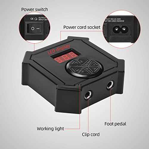 ATOMUS Tattoo Power Supply Foot Pedal Switch Kit with Clip Cord Dual Digital LED Display Power Supply for Tattoo Liner and Shader (Power supply + pedal switch + clip cord)