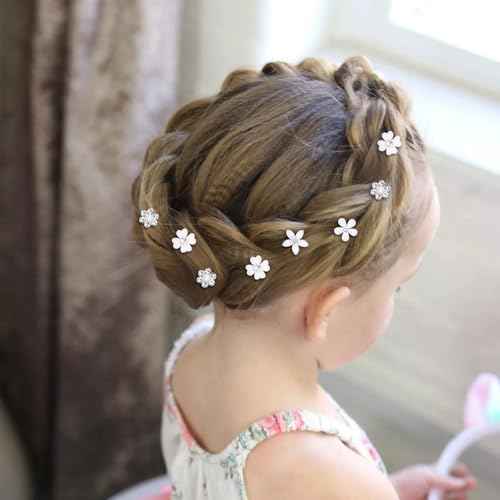 YISSION 40 Pcs Mini White Flower Hair Clips Cute Rhinestone Hair Pins Small Decorative Hair Clips Fancy Wedding Hair Barrettes for Bridal Fashion Flower Girl Hair Accessory