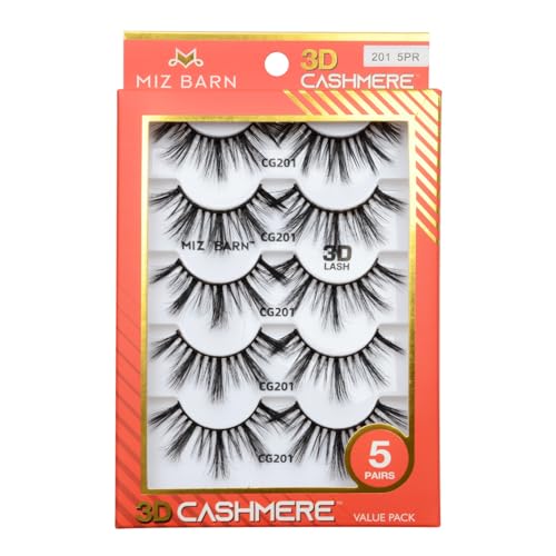 Miz Barn Lashes 3D Cashmere Long Extension Eyelashes Natural Look Soft Reusable Fake Eyelashes Multipack Wispy False Lashes 5 Pairs Natural Strip Eyelashes (CG201)