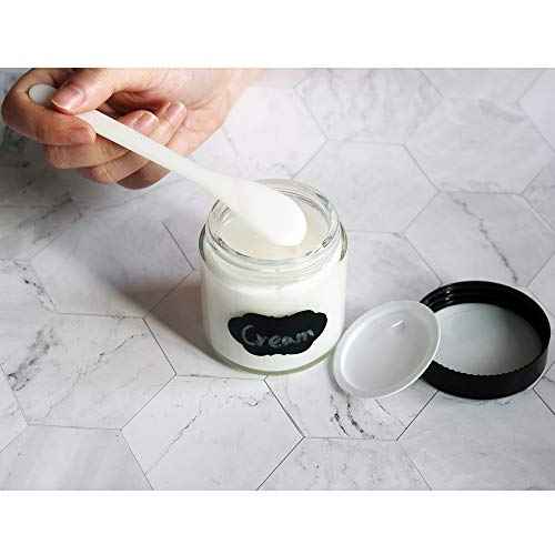 12 Pack 4 oz Clear Glass Travel Cosmetic Jars, Refillable Cosmetic Containers with Inner Liners, Lids, Spatula, Chalk Labels, Beauty Jars for Sugar Scrubs, Cream, Bath Salts, Slime