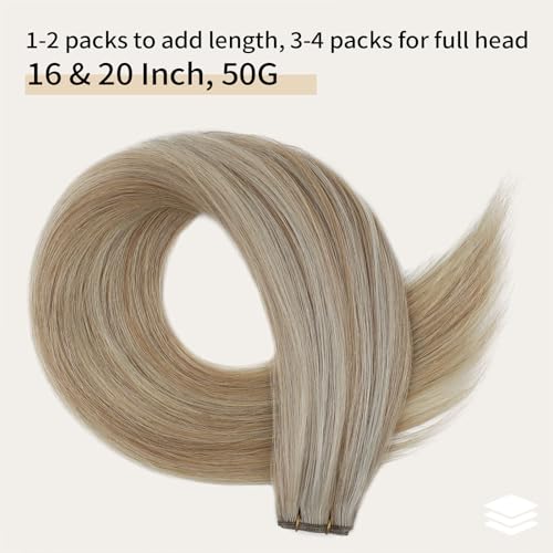 ABH AMAZINGBEAUTY HAIR Genius Weft Hair Extensions Human Hair Sew in Hair Extensions Real Human Hair Weft Extensions Hand Tied Virgin Hair 50G, #P8/60 Ash Brown Highlighted Platinum Blonde 20 Inch