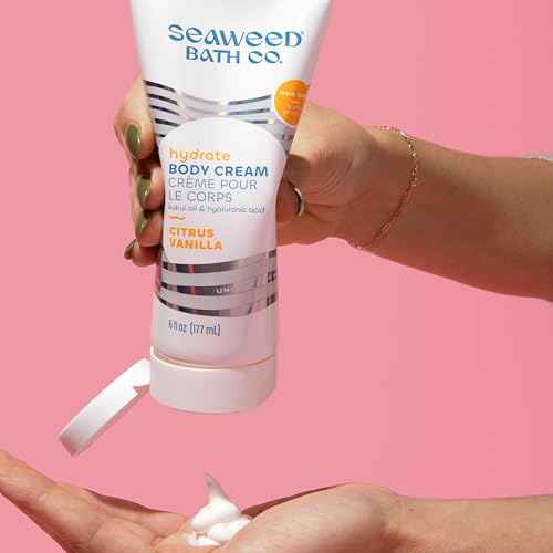 Seaweed Bath Co. Hydrate Body Cream, Citrus Vanilla Scent, 6 Ounce, Nourishing Hand & Body Lotion Moisturizer for Dry Skin, with Sustainably Harvested Seaweed, Kukui Oil, Hyaluronic Acid, Shea Butter