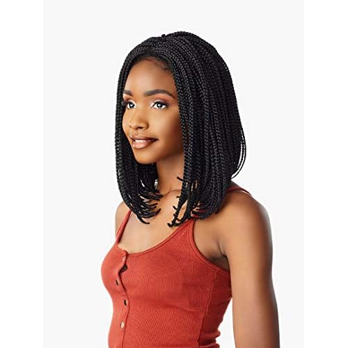 Sensationnel Cloud9 4x4 Braided Wig - Box Braid BOB Hand Tied Swiss Lace with Large Parting Area (1B OFFBLACK)