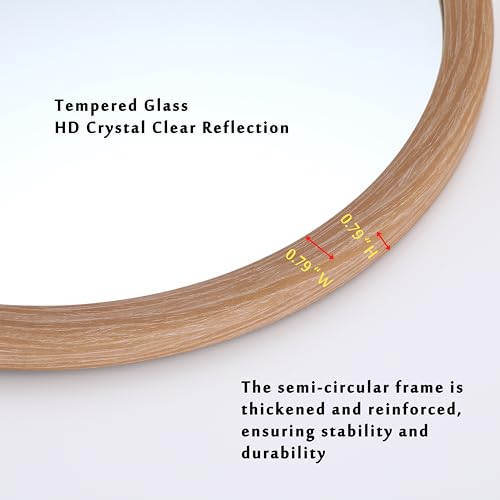 Round Wall Mirror 20/30 Inch Walnut/Oak Wood Grain Rustic Framed Vanity Wall Mounted Bathroom Brown Farmhouse Mirror for Living Room Mantel Entryway Bedroom Hallways (Oak, 30" L x 30" W)