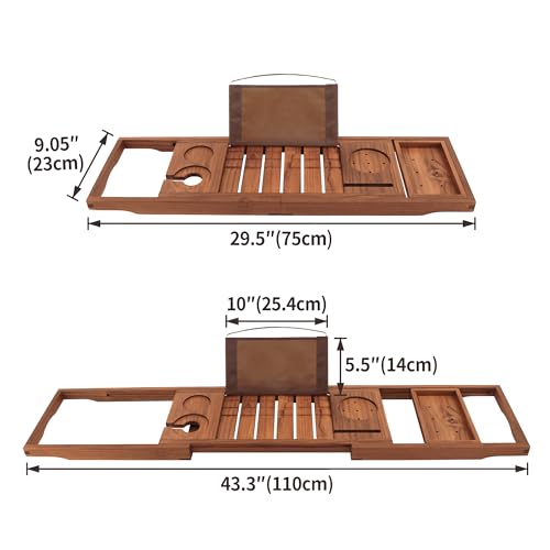 VaeFae Premium Teak Bathtub Tray, Expandable Wooden Bath Tray for Tub, Luxury Bathtub & Bathroom Accessories, Great House Warming, Anniversary & Wedding and Birthday Gifts (Free Teak Body Brush)