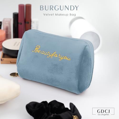Velvet Makeup Bag, Portable Zipper Make Up Pouch, Cute Small Cosmetic Bag, Flannel Toiletry Bag, Travel Storage Bag Gifts for Women Girls(Blue)