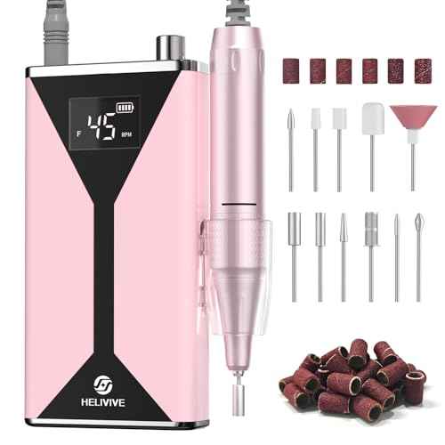Professional Electric Nail Drill 45000RPM (Portable & Rechargeable) (with 11 Drill Bits ) Cordless Nail File Machine for Shaping, Polishing & Removing Gel Nails for Salon Home (Pink)