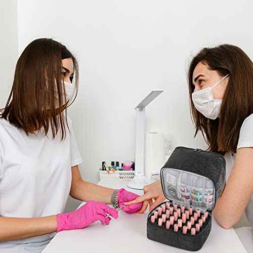 Nail Polish Storage Organizer Double Layer Gel Nail Polish Bag for Nail Dryer UV Light Carrying Case Holds 30 Bottles Travel Portable Compartment Bag for Manicure Supplies, Black (BAG ONLY)