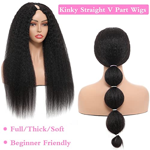 V Part Wig Human Hair Wigs for Black Women Kinky Straight V Part Wig 12A Virgin Hair Half Wigs for Women No Lace Upgrade U Part Human Hair Wigs Full Head Clip in Half Wig V Shape Wigs (18inch)