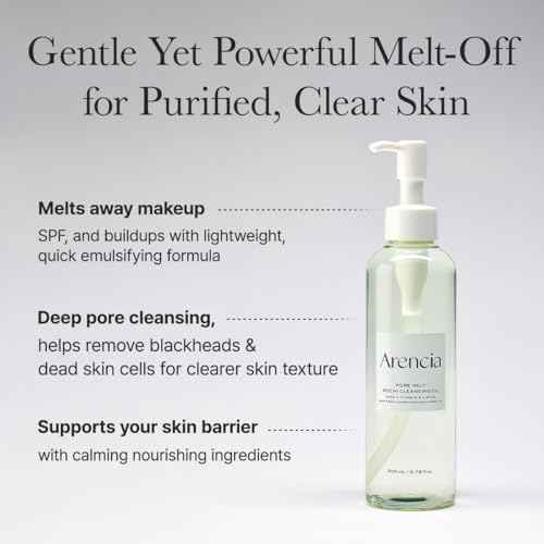 ARENCIA Pore Melt Mochi Makeup-Removing Cleansing Oil, Non-Comedogenic, Rice Amino Acids HD, Vitamin E, Cica, & Ceramide, 6.76 fl oz