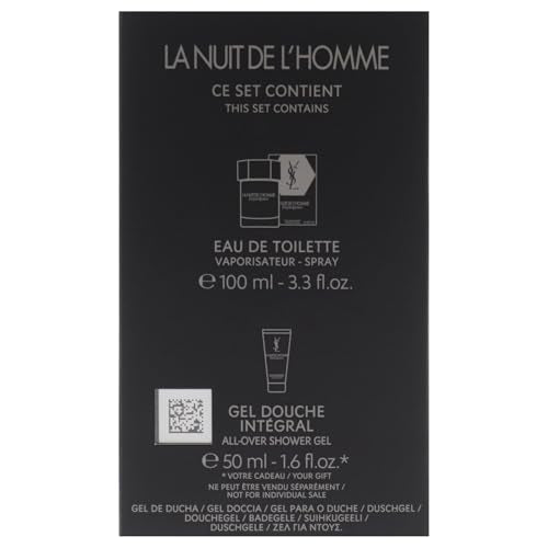 La Nuit De LHomme by Yves Saint Laurent for Men - 2 Pc Gift Set 3.3oz EDT Spray, 1.6oz Shower Gel