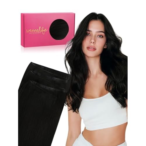 WENNALIFE Genius Weft Tape in Hair Extensions Human Hair 20 Inch 60g Jet Black Tape Ins Luxury Remy Hair Extensions De Cabello Humano Straight Invisible Fuller Volume Reusable 31" Wide Weft