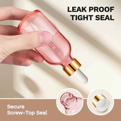 Bumobum 2 oz Dropper Bottle, Pink Glass Dropper Bottle with Measured Dropper & Golden Cap, Empty Eye Tincture Bottles with Funnel, Pipette & Labels for Essential Hair Oils Serums, 4 Pack