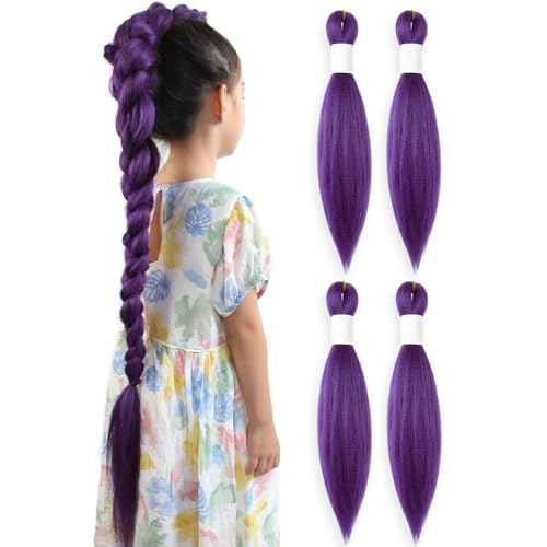 Purple Braiding Hair 12 Inch Pre Stretched Hair Long Straight Crochet Braids Yaki Texture Synthetic Fiber 4 Packs (Dark Purple)