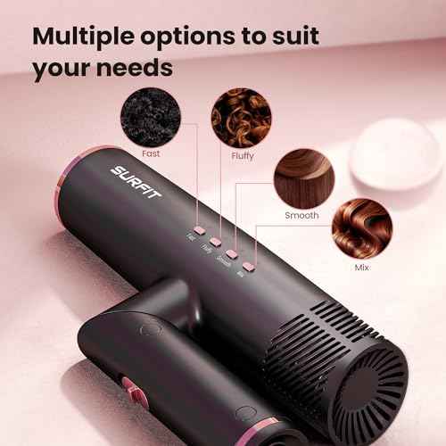 Hair Dryer with Diffuser, Surfit Blow Dryer, Foldable Travel Hairdryer, 110,000 RPM Professional Ionic Hair Dryer for All Hair Types, 1 Min Fast Drying, Precision Styling, No Heat Damage