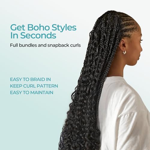 Boho Braids Human Hair for Bohemian Knotless Braids Braiding Hair for First-Timers Wet and Wavy Deep Wave Bulk 2 Bundles 100g 26 Inch Natural Black - Easy to Install for Salon/Home/Beginners