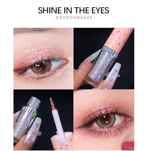 BONNIE CHOICE 6Pcs Liquid Glitter Eyeshadow Eyeliner, Korean Makeup Glitter Shinning Eye Liner Long Lasting Quick Drying Pigmented Loose Bling Under Eye Shadow Makeup Christmas Day Gifts for Women