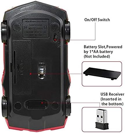 2.4Ghz Wireless Car Shape Mouse 3D Optical Gaming Mice USB Mini Receiver for PC Laptop Computer