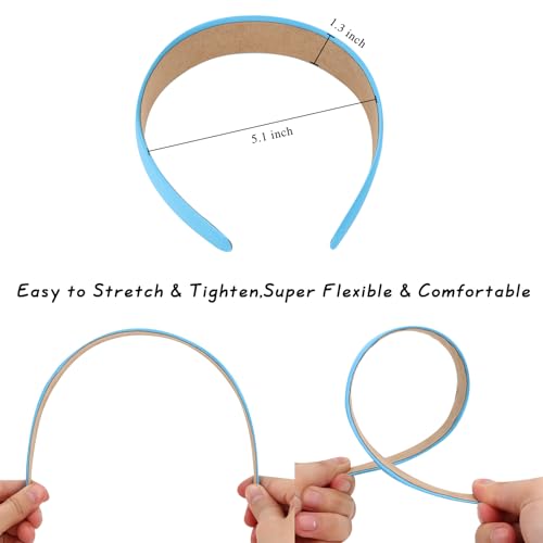 Wecoe 10 Pack Satin 1.3 Inch Wide Light Blue Headbands for Women & Girls - Non-Slip Fashion Hair Accessories for DIY Holiday Costume, Diademas Coreanas Para Mujer