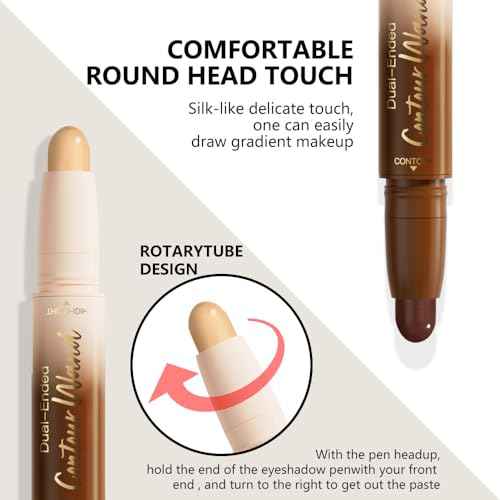 Dual-Ended 2-in-1 Cream Contour & Highlighter Stick Makeup For Face & Body ? Waterproof, Long-Lasting, Suitable for All Skin Tones, 04#Nude Brown + Nude