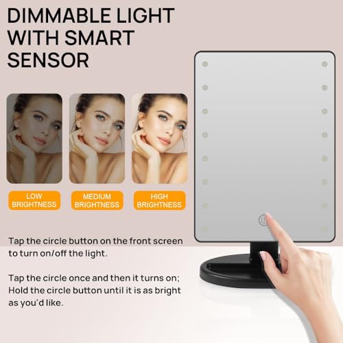 Lighted Makeup Mirror with Lights 16 Led Vanity Makeup Mirror with Adjustable Brightness and 180 Degree Rotation Touch Screen Dual Power Supply Gifts for Teens Girls Women