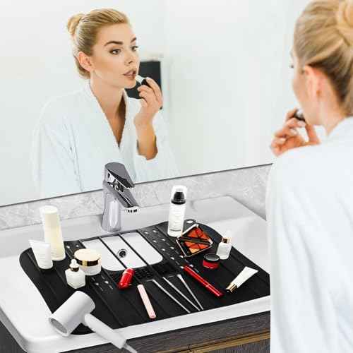 Sink Foldable Cover for Counter Space - Makeup Brush Cleaning Mat - Bathroom Makeup Tools Organizer Space Saver Bathroom Sink Silicone Cover
