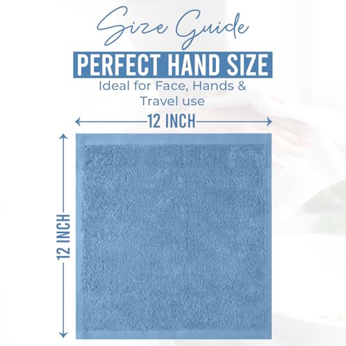 DAN RIVER 100% Cotton Wash Cloths 24 Pack [12x12] Soft & Absorbent wash rag, Gym, Hotels & Spa Perfect for Everyday Use Fingertip Towels, M-Blue