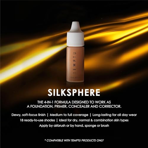 TEMPTU SilkSphere Airbrush Foundation: Long-Lasting Liquid Makeup, Medium-Full Coverage | 4-In-1 Formula Foundation, Primer, Concealer & Corrector | Luminous, Dewy Finish | Tan/Deep | .25 Fl Oz