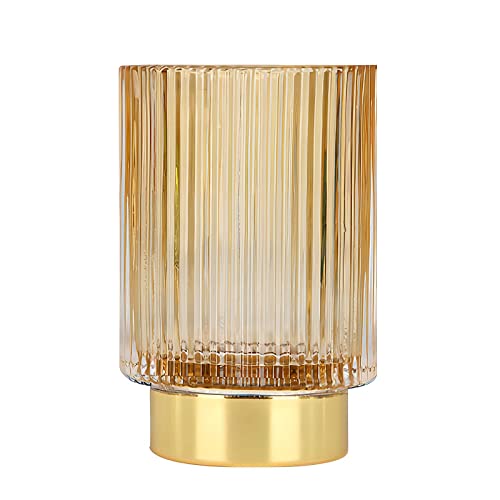 DASITON Makeup Brush holder Organizer,Crystal Cosmetic Makeup Brush Glass Brushes Storage Holder, Vintage Make Up Brush Cup Pen Pencil Holder striped vase(Coffee L)