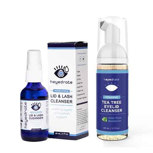 Heyedrate Foaming Tea Tree Face Wash & Eyelid Cleanser and Lid & Lash Cleanser Spray Bundle - Natural, Organic Cleanser with Aloe Vera - Gentle, Pure Hypochlorous Acid Spray for Eye Irritation (2oz.)