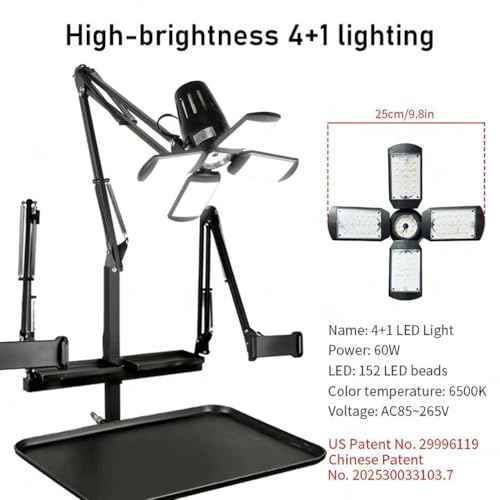 GBK Tattoo Workstation with LED Tattoo Light, Magnetic Tattoo Tray on Wheels,Salon Tray,Phone/Tablet Dual Stands,Tattoo Rolling Trolley for SalonTattoo Studio (Black)