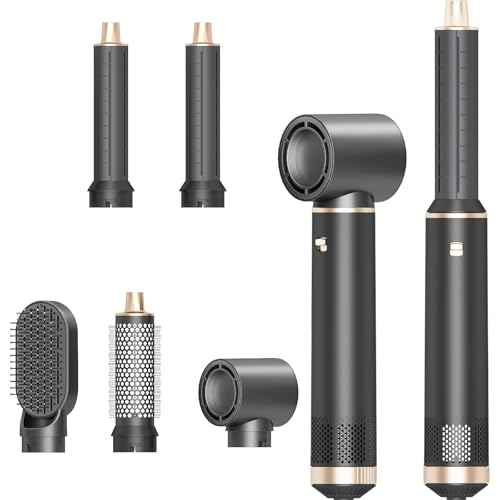 5 in 1 Hair Styler & Hair Dryer Brush, Low-Speed Negative Ionic Air Styler Drying, Multi Hair Styler, Professional Blow Dryer Brush for Curling Volumizing Straightening Styling(Gray Gold)