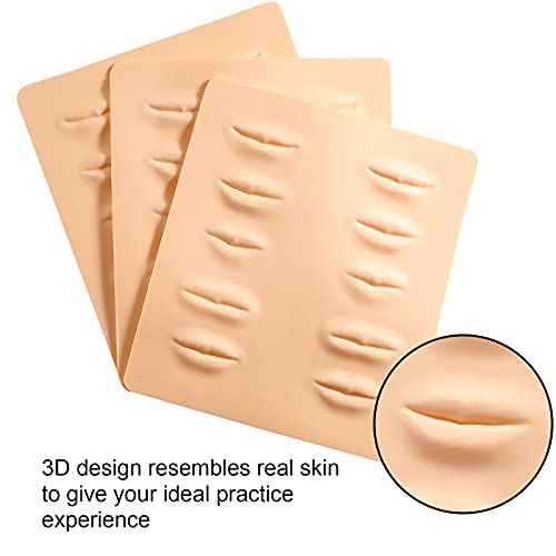 3 Pieces Tattoo Practice Lips Microblading Practice Skin 3D Silicon Fake Lips Permanent Makeup Tattoo Skin for Beginners CosmeticTraining