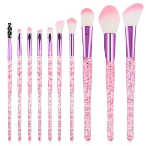 10 PCS Glitter Crystal Makeup Brush Set Cute Makeup Brushes Bling Professional Concealer Eye Shadow Eyeliner Blush Lip Blending Synthetic Brushes Tools Kit Face Cosmetics Blending Brushes for Women