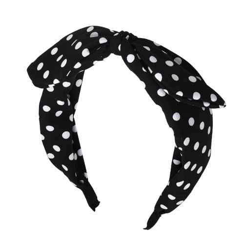 Kilener Polka Dot Hairband Knotted Bow Headband for Women with Rabbit Ears Black Non Slip Headband for Girls Hair Band