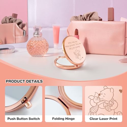 Funny Little Bear We'll be Friends Until Forever Travel Compact Pocket Makeup Mirror, Winnie The Pooh Engraved Compact Mirror for Sister Women Best Friends Girls Daughter Birthday