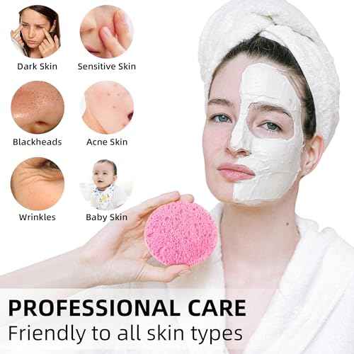 50-Count Compressed Facial Sponges|Kickleen 100% Natural Cellulose Cosmetic Spa Sponges for Daily Facial Cleansing|Makeup and Mask Removal|Exfoliating|Skin Massage|Pore Exfoliation (50 Count (Pink))
