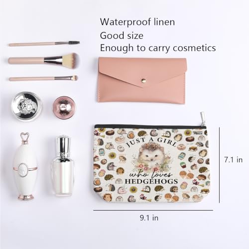 Hedgehog Gifts for Women Girls Hedgehog Makeup Bag Hedgehog Stuff Merch Animal Lover Funny Birthday Christmas Gift for Hedgehog Lovers Daughter Sister Bestie Niece Just A Girl Who Loves Hedgehogs